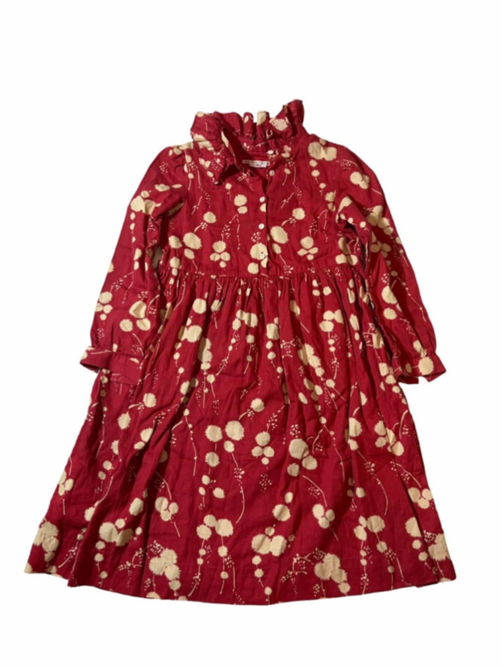 Bonpoint Paris Girls Red Floral Ruffle Collar Dress Size 6 French Cottagecore